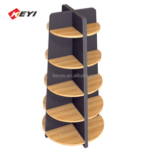 Supermarket Retail Store Floor Tower Display Rack  5-tiers Square / Round Wooden Display Stand