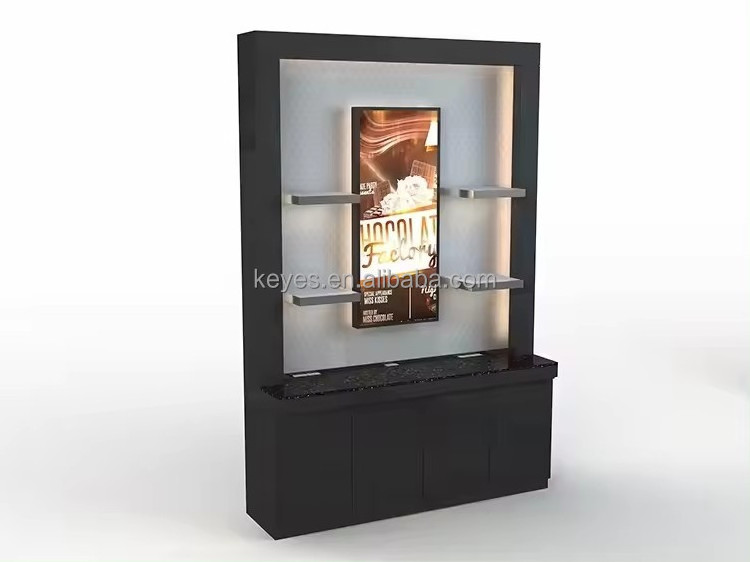 Customized Retail Wooden Furniture Chocolate Display Shelf Candy Shop Cabinet Interior Design Chocolate Display Rack with lamp