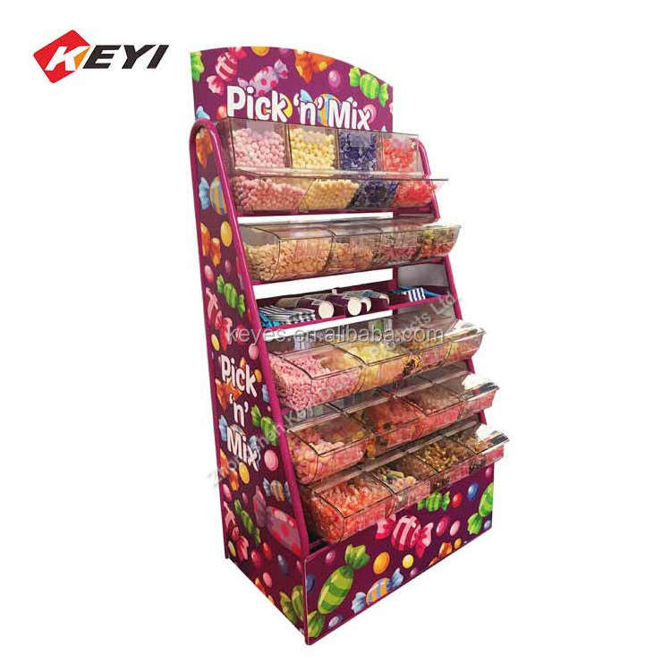 Custom Wooden Candy Snacks Dispenser Stand / Bulk Candies Display Rack / Candy Store Equipment