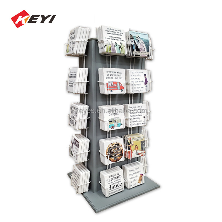 Custom Countertop 5 Tier Metal wood Rack Gift Card Display Stand With Sign Holder Metal Pocket Card Displays Racks