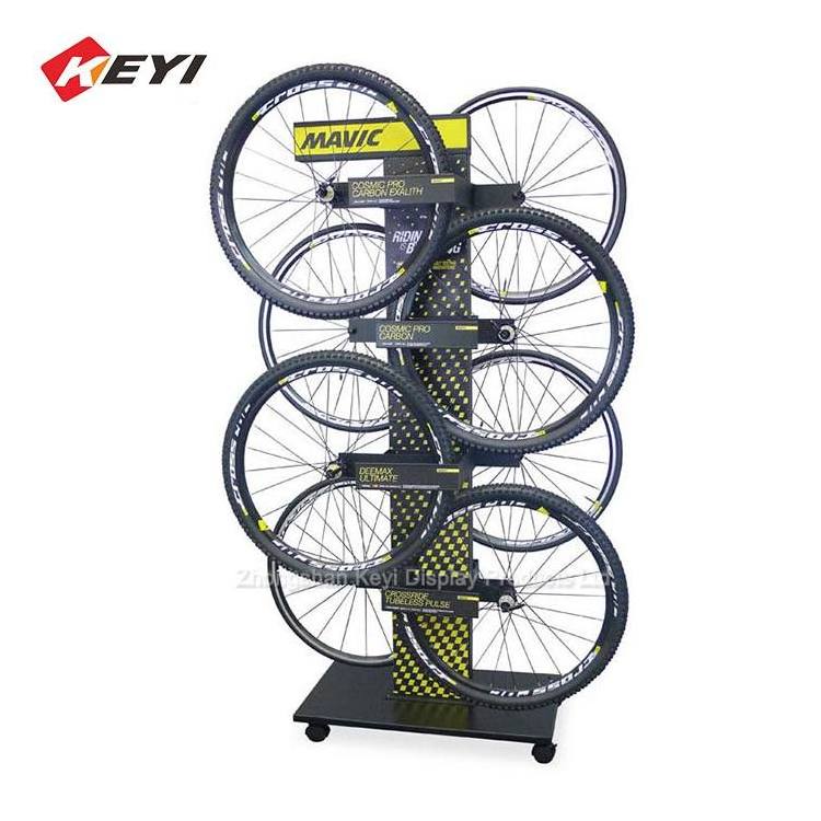 Bicycle Accessories Retail Shop Metal Double Sided Display / Bike Wheel Display Stand