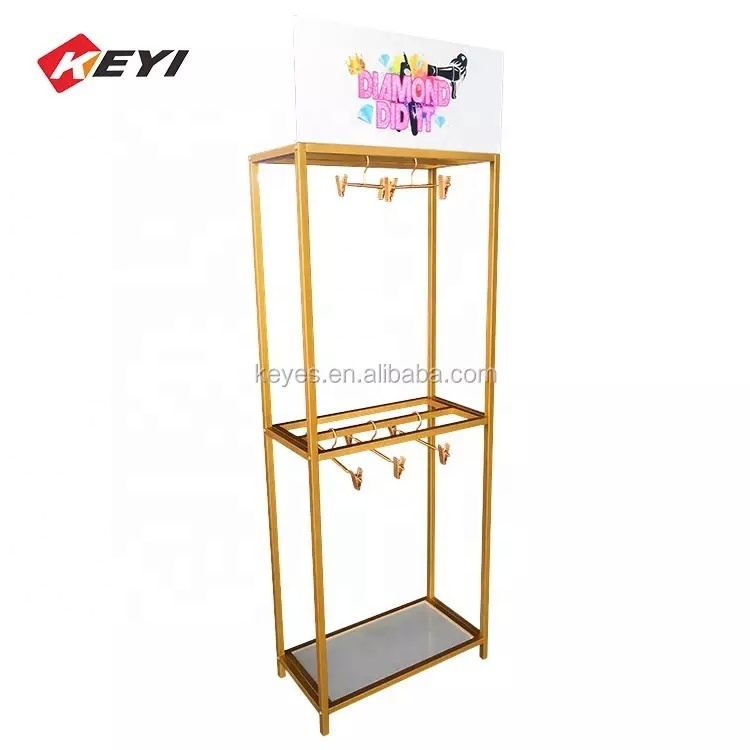 Knock Down Free Standing Gold Shelf Display Hair Extension Organizer Rack Hair Rack For Salon