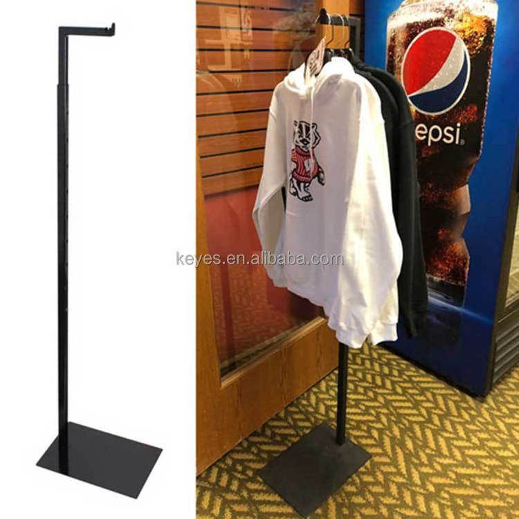 Customized Clothing Shop Height Adjustable Floor Stand Black Metal Clothing Display Rack