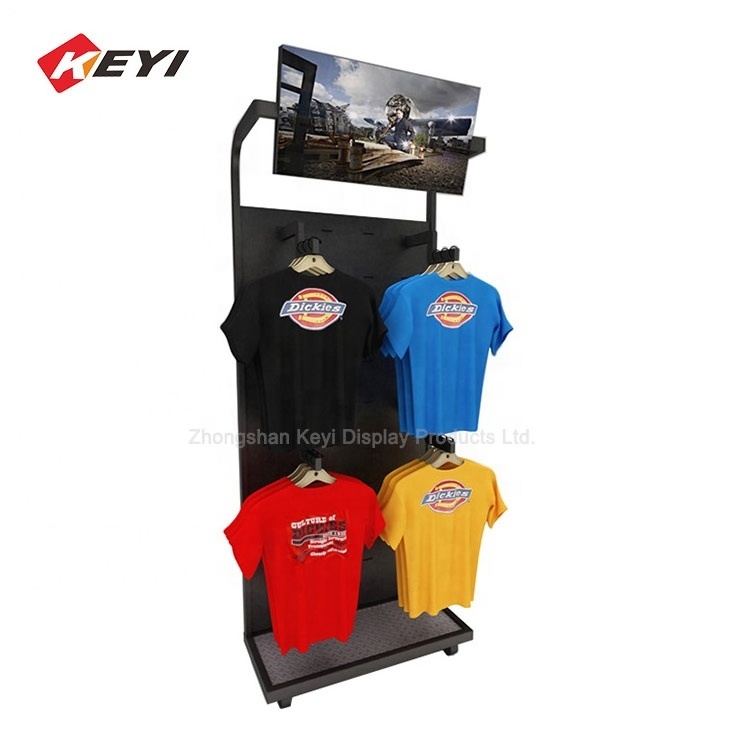 Custom Supermarket Retail Clothes Store Pop Metal Clothing Display Rack Floor Retail T Shirt Display Stands Shoe display Shelf