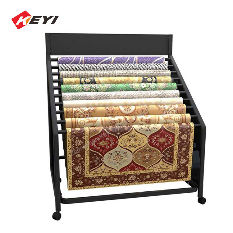 Retail Floor Standing Metal With wheels Carpet Display Rack  for sale