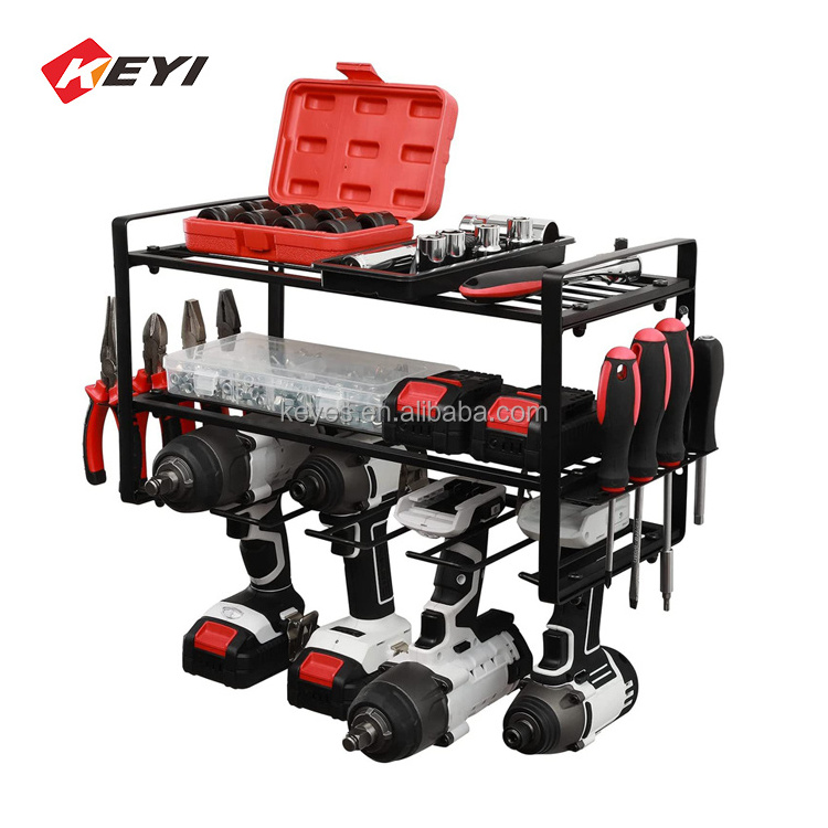 Metal Wall Mount Power Tool Rack For Drill Holder With Screwdriver Rack And Drill Bit Rack Garage Storage Tool Organizer