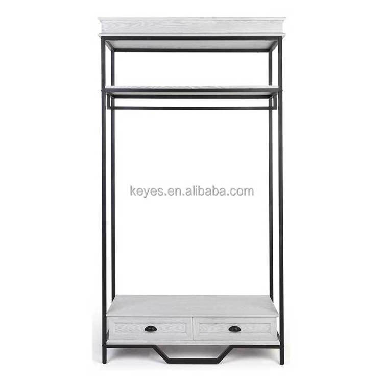 Customized Modern Fashion Clothing Store Furniture Metal Wooden Display Stand Retail Clothing Display Rack With Drawer Cabinet