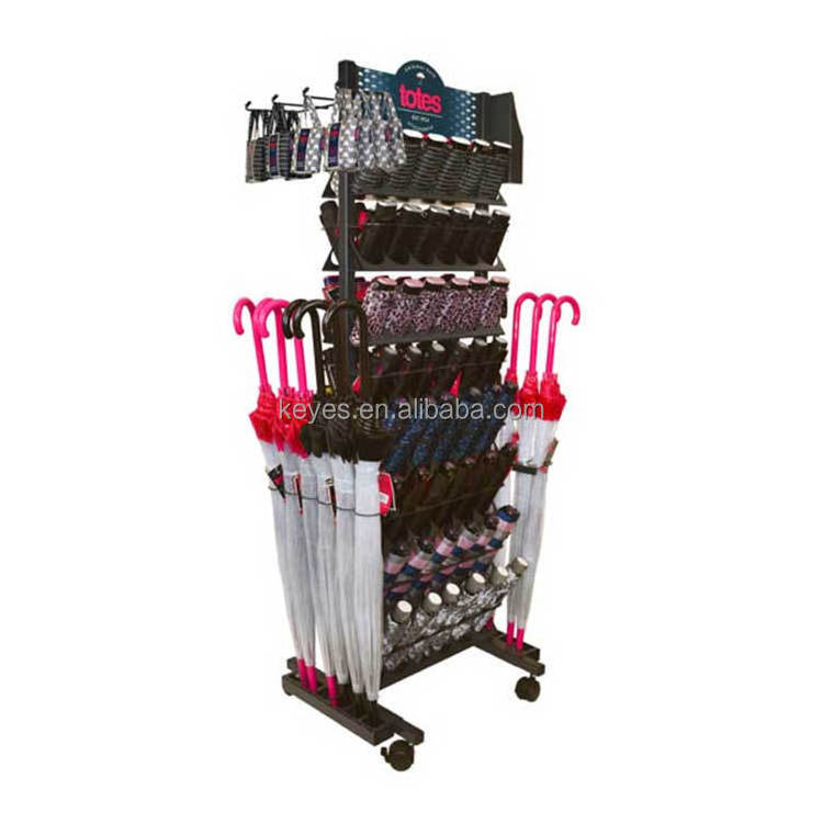 Customized Retail Store Floor Metal Shelf Umbrella Display Rack Umbrella Display Stand With wheels