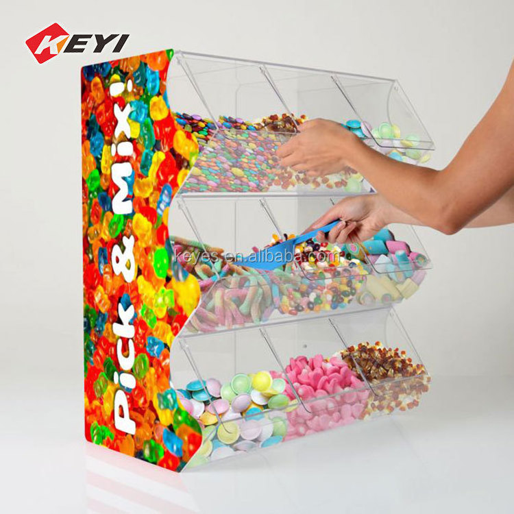 Custom Retail Store Counter Top Clear Acrylic Box Acryl Bulk Food Bin Sweet Storage Stand Stackable Candy Display Rack