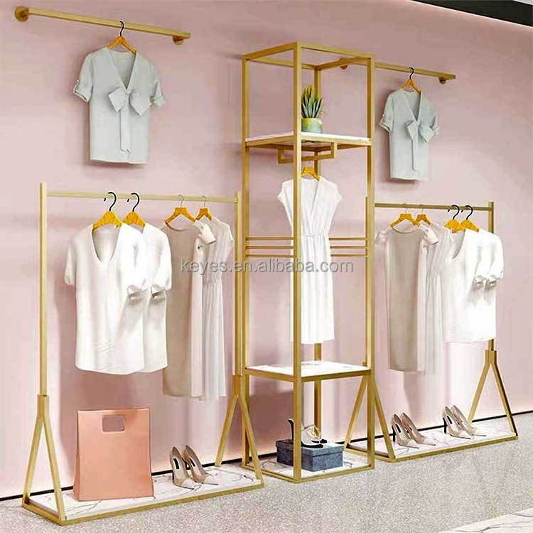 Customized Boutique Retail Store Gold Metal Clothing Display Rack