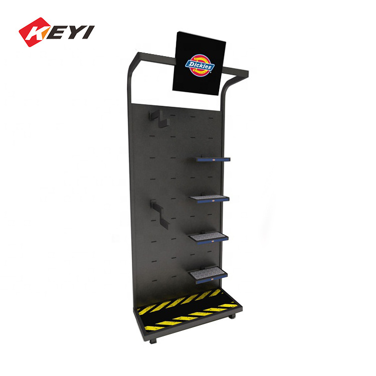 Custom Supermarket Retail Clothes Store Pop Metal Clothing Display Rack Floor Retail T Shirt Display Stands Shoe display Shelf