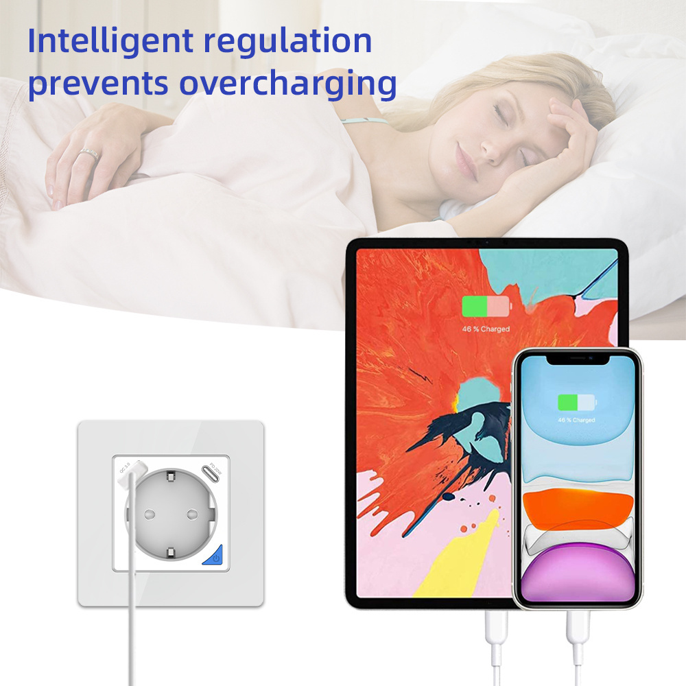 SOLO Tuya Smart wall socket with PD30W and QC3.0 timer setting Child safety lock Phone app and Alexa voice controlled