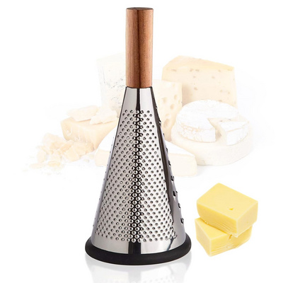 3 In 1 Vegetable Shredder Cutter Kitchen Rotary Grater Stainless Steel Cheese Grater Zester with Wooden Handle