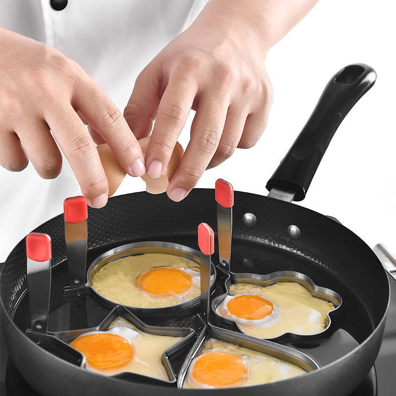 5 Shapes Stainless Steel Egg Cooking Rings Egg Poacher Molds Pancake Maker with Handle