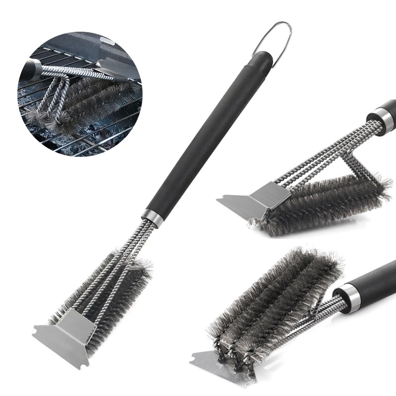 2023 Bristle BBQ Grill Brush Barbecue Accessories Stainless Steel Grill Cleaning Brush and Scraper for Outdoor