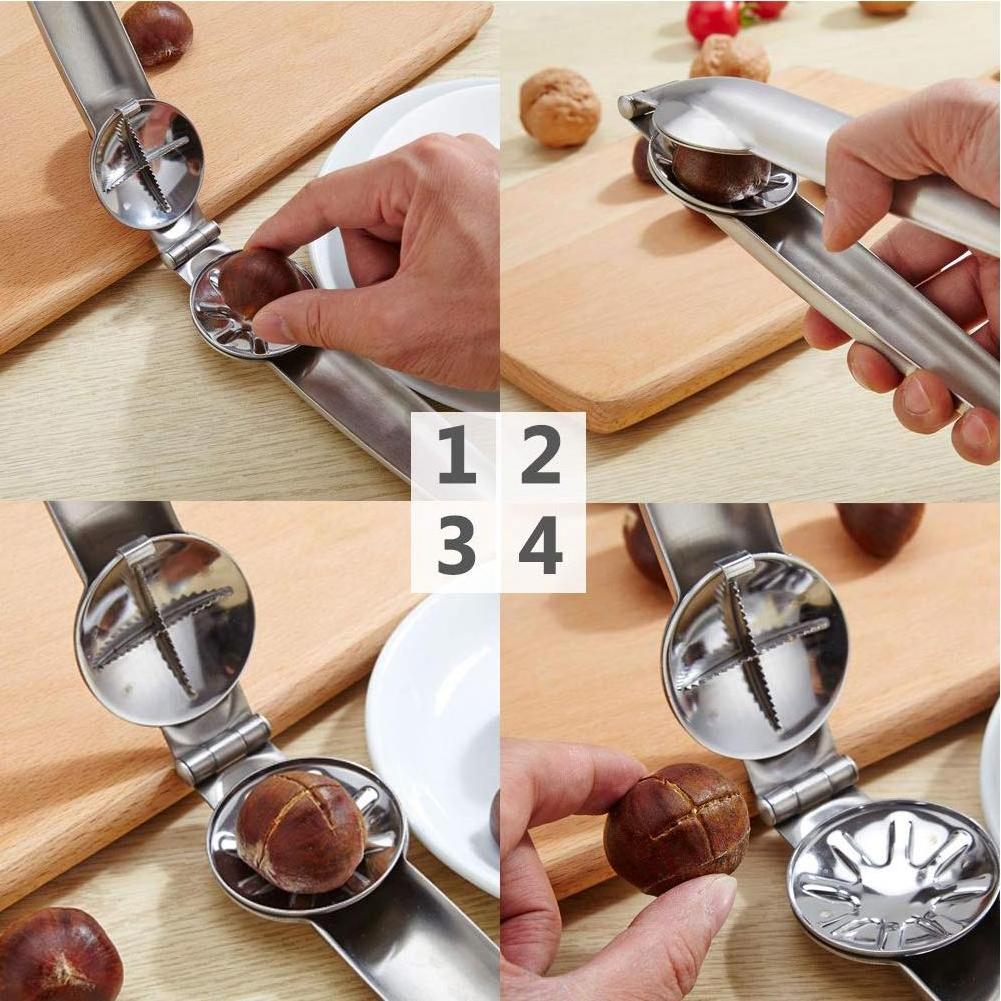 Wholesale kitchen tools walnut cracker opener plier 304 stainless steel chestnut clip nutcracker sheller peeler