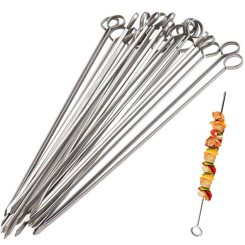 Wholesale Brochette Stainless Steel Barbecue Skewers Stick Bbq Grill Skewers for Bbq Tool