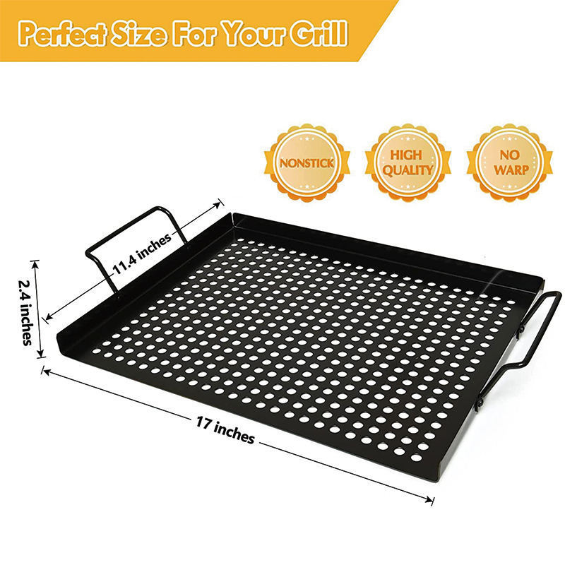 Custom Bbq Grill Basket Non Stick Barbecue Grilling Pan Bbq Tray Stainless Steel Grill Grid with Handles