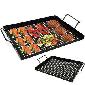 Custom Bbq Grill Basket Non Stick Barbecue Grilling Pan Bbq Tray Stainless Steel Grill Grid with Handles