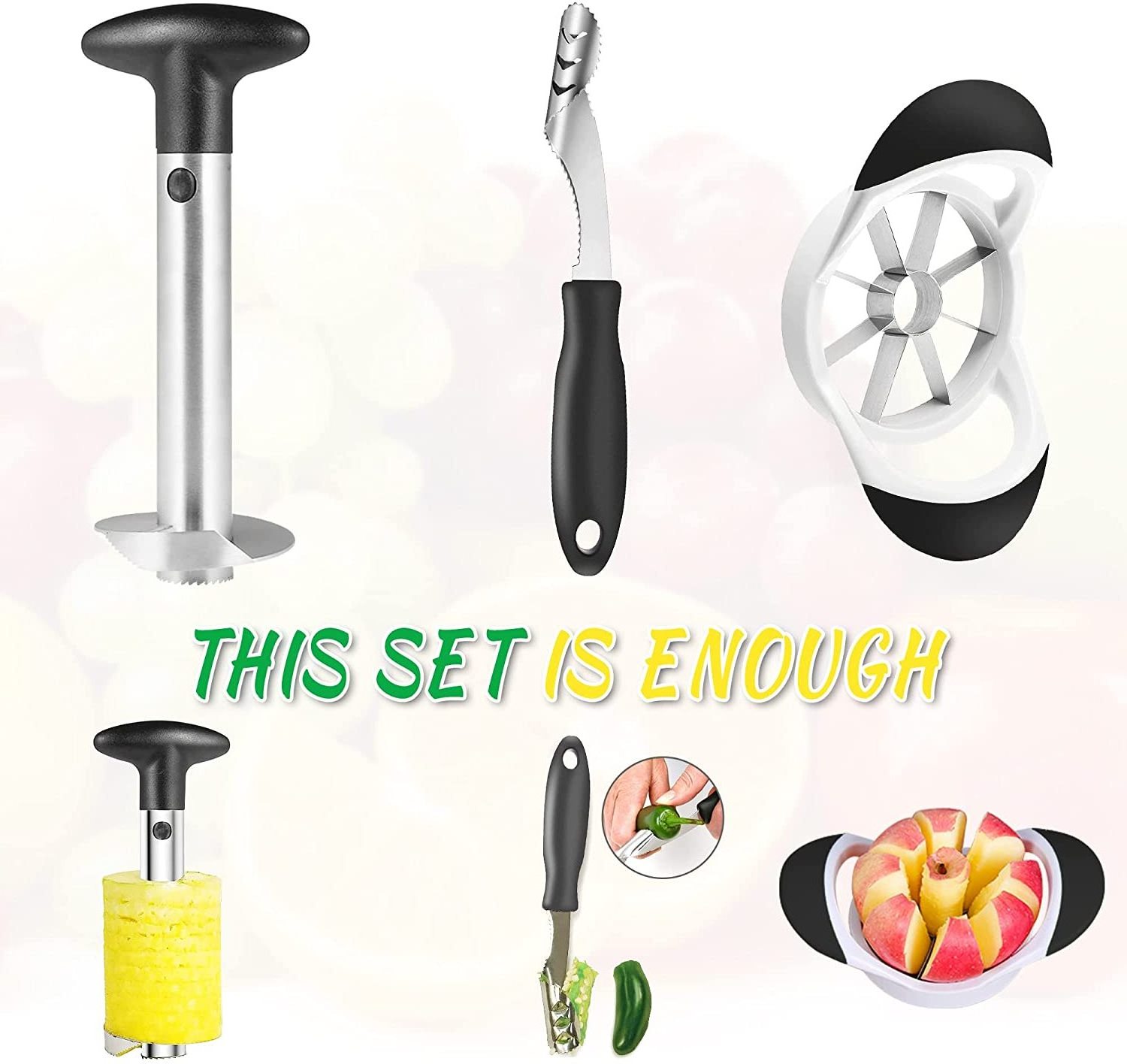 3 Set Apple Slicer Cutter Pepper Corer Stainless Steel Fruit Pineapple Peeler Corer Slicer Cutter for Kitchen Tool