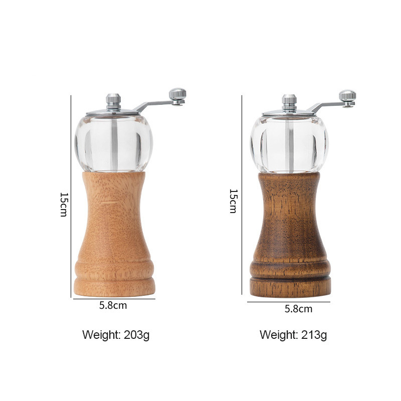 Hand Shake Spice Grinder Wood Salt and Pepper Mill Adjustable Acrylic Salt and Pepper Grinder with Wood Bottom