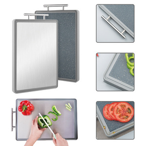 2024 Custom Double-Sided Meat Cheese Defrosting Cutting Board Stainless Steel Chopping Board with Juice Groove