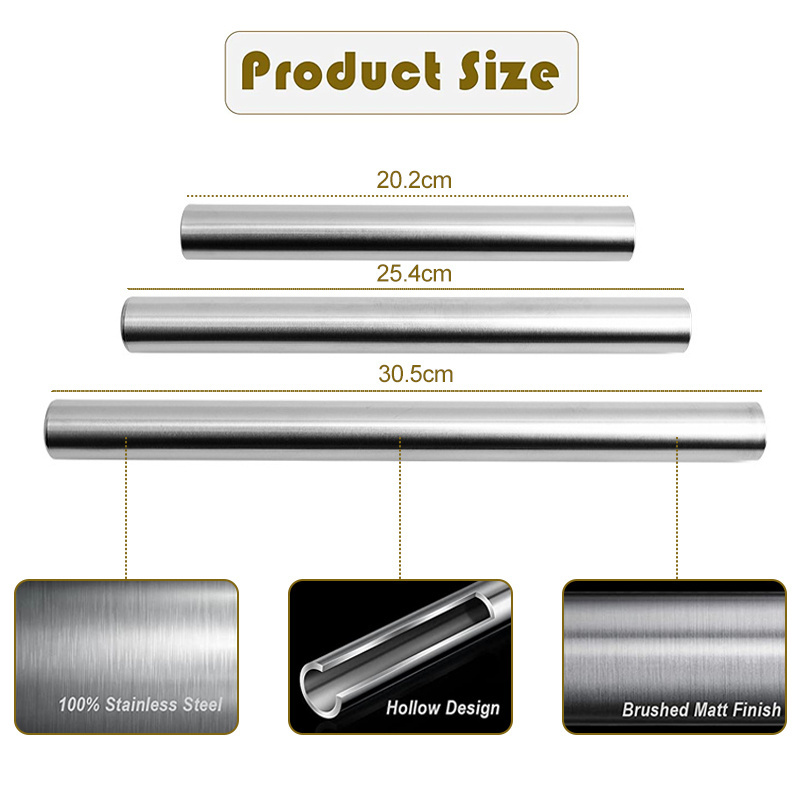 Wholesale Custom Baking Accessories Pizza Rolling Pin Stainless Steel Rolling Pins