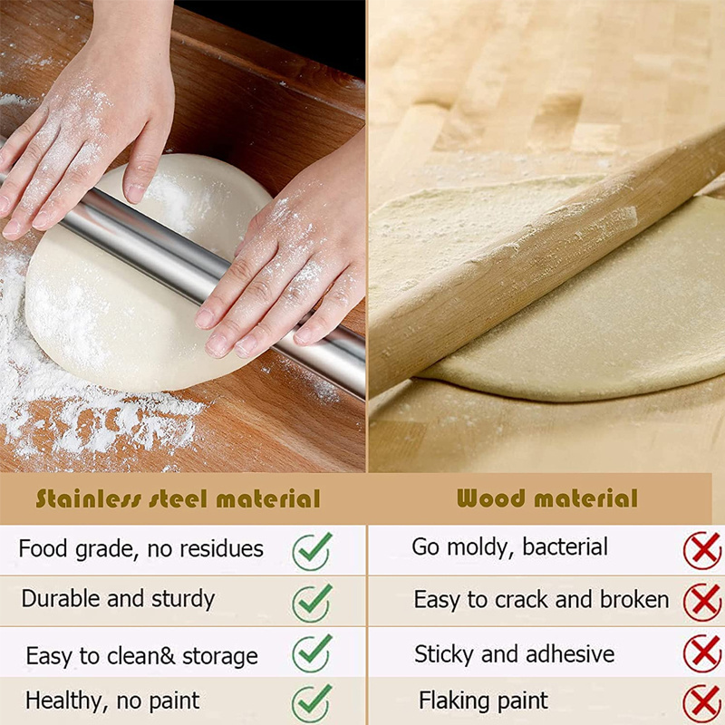 Wholesale Custom Baking Accessories Pizza Rolling Pin Stainless Steel Rolling Pins