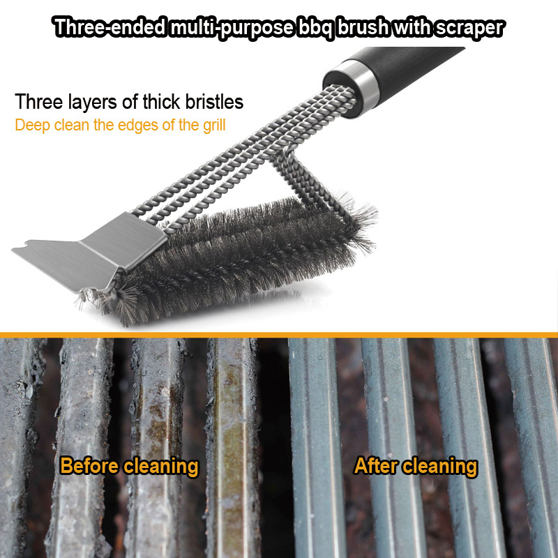 2023 Bristle BBQ Grill Brush Barbecue Accessories Stainless Steel Grill Cleaning Brush and Scraper for Outdoor