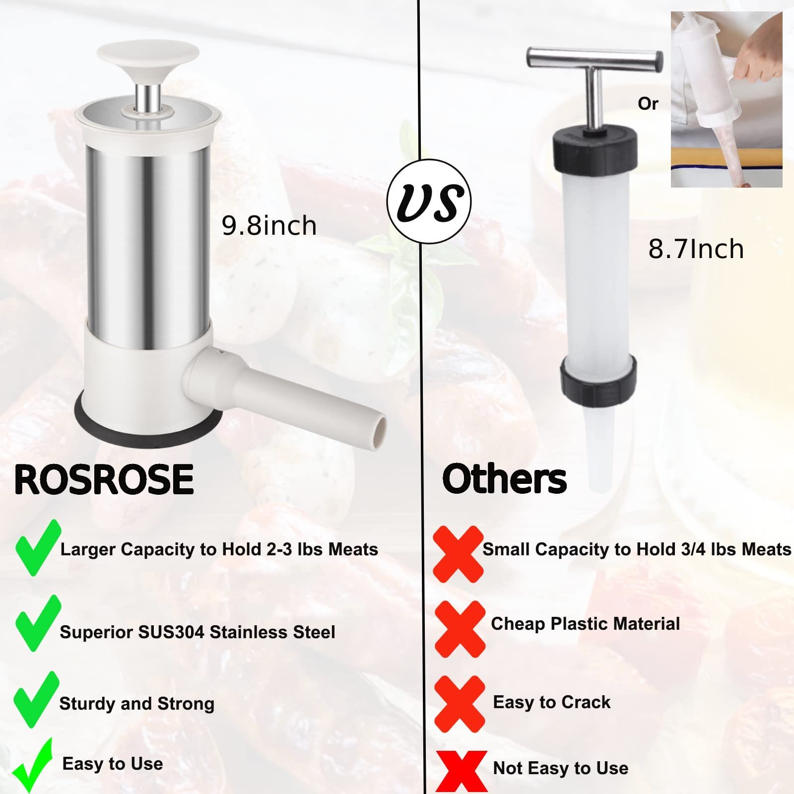 Cooking utensils manual sausage stuffer machine stainless steel meat filler manual sausage maker