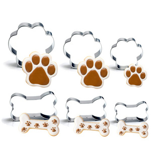 6 PCS Dog Paw Bone Biscuit Cutters Fondant Mold Stainless Steel Cookie Cutter Set for DIY Baking Cake Molds