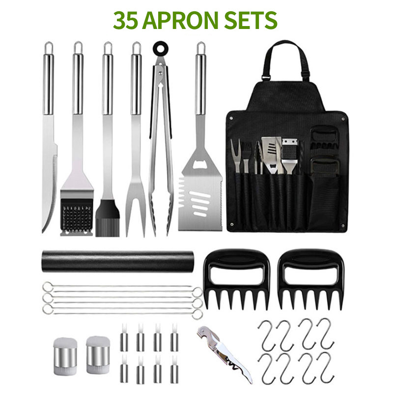 35pcs Barbecue Tool Apron Set BBQ Grilling Tool Set Accessories with Meat Claws Baking Mat Bottle Opener Hook