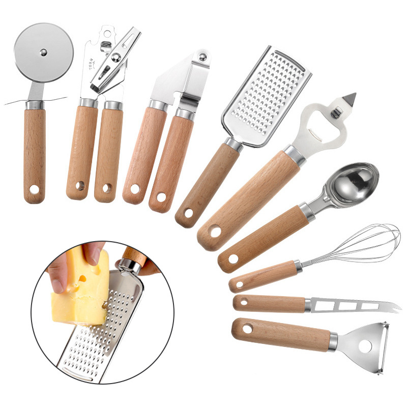 Wholesale kitchen gadgets stainless steel egg beater whisk pizza cutter slicer garlic crusher cheese grater