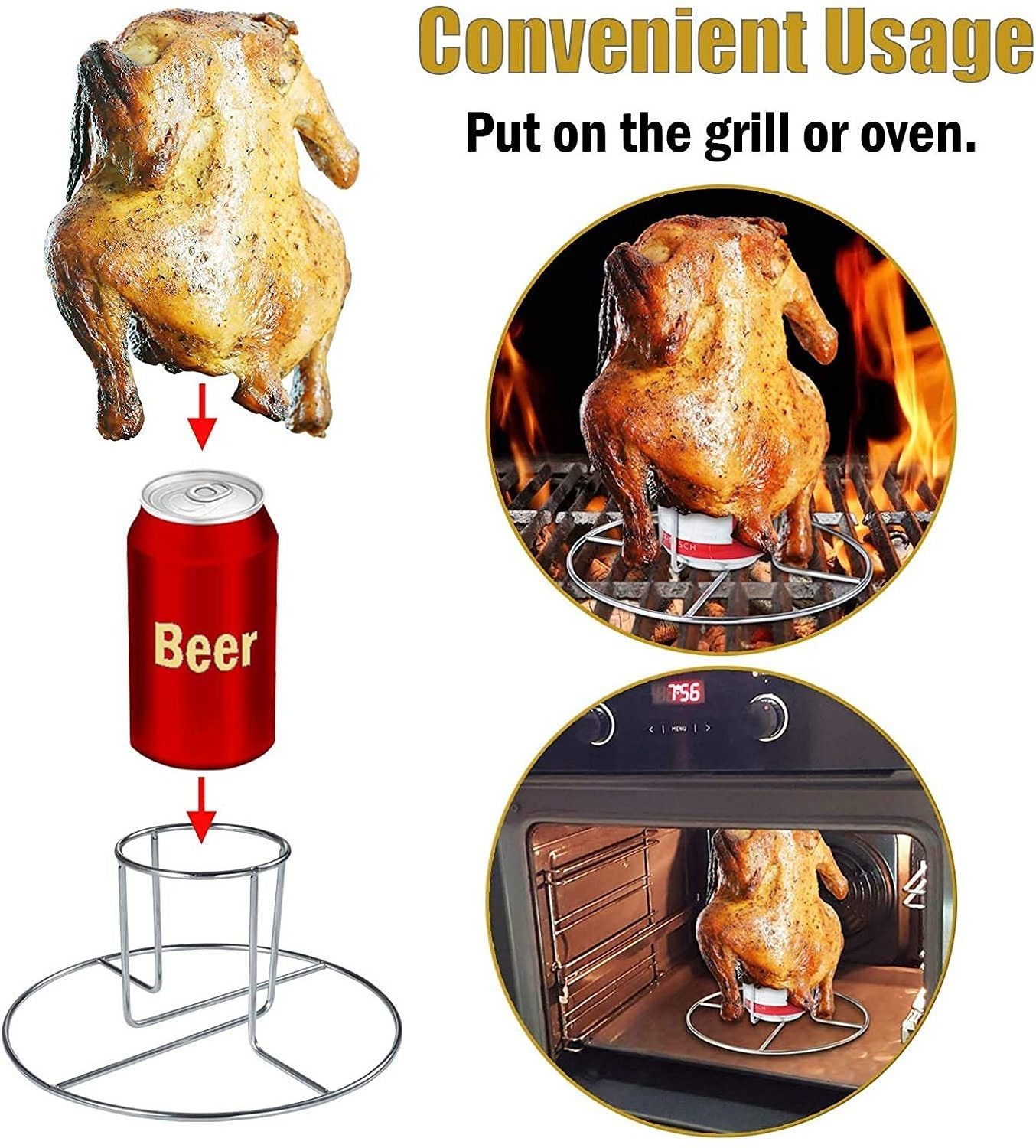 Turkey Chicken Roaster Rack Stand Stainless Steel Beer Can Chicken Holder for Grill Oven