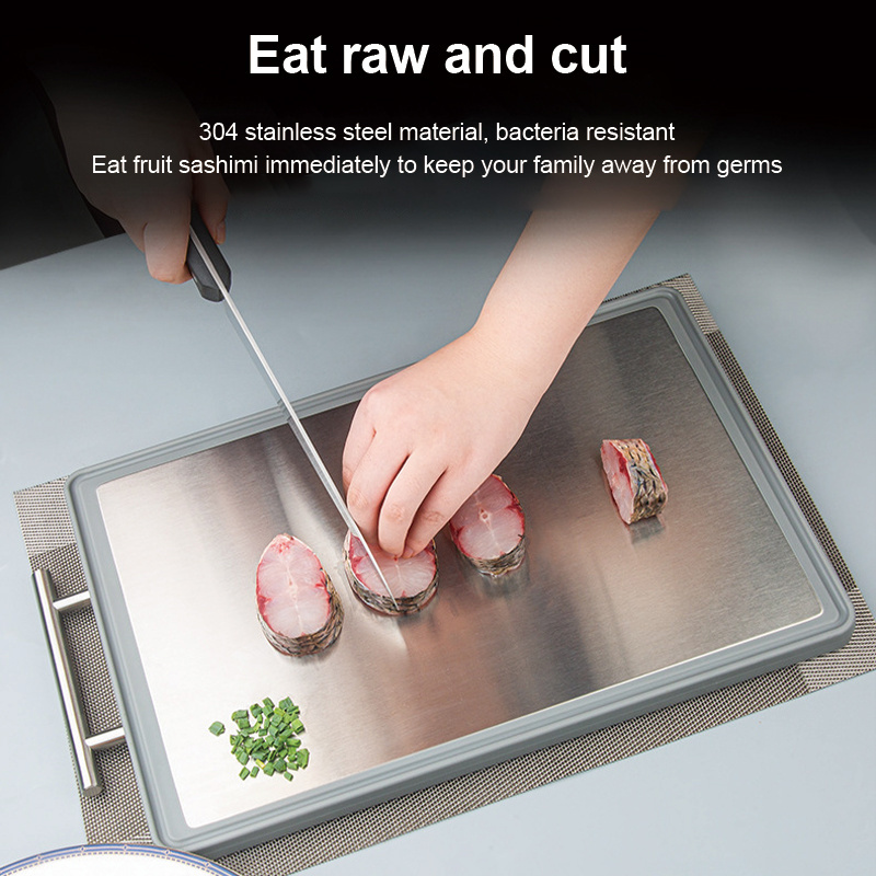 2024 Custom Double-Sided Meat Cheese Defrosting Cutting Board Stainless Steel Chopping Board with Juice Groove