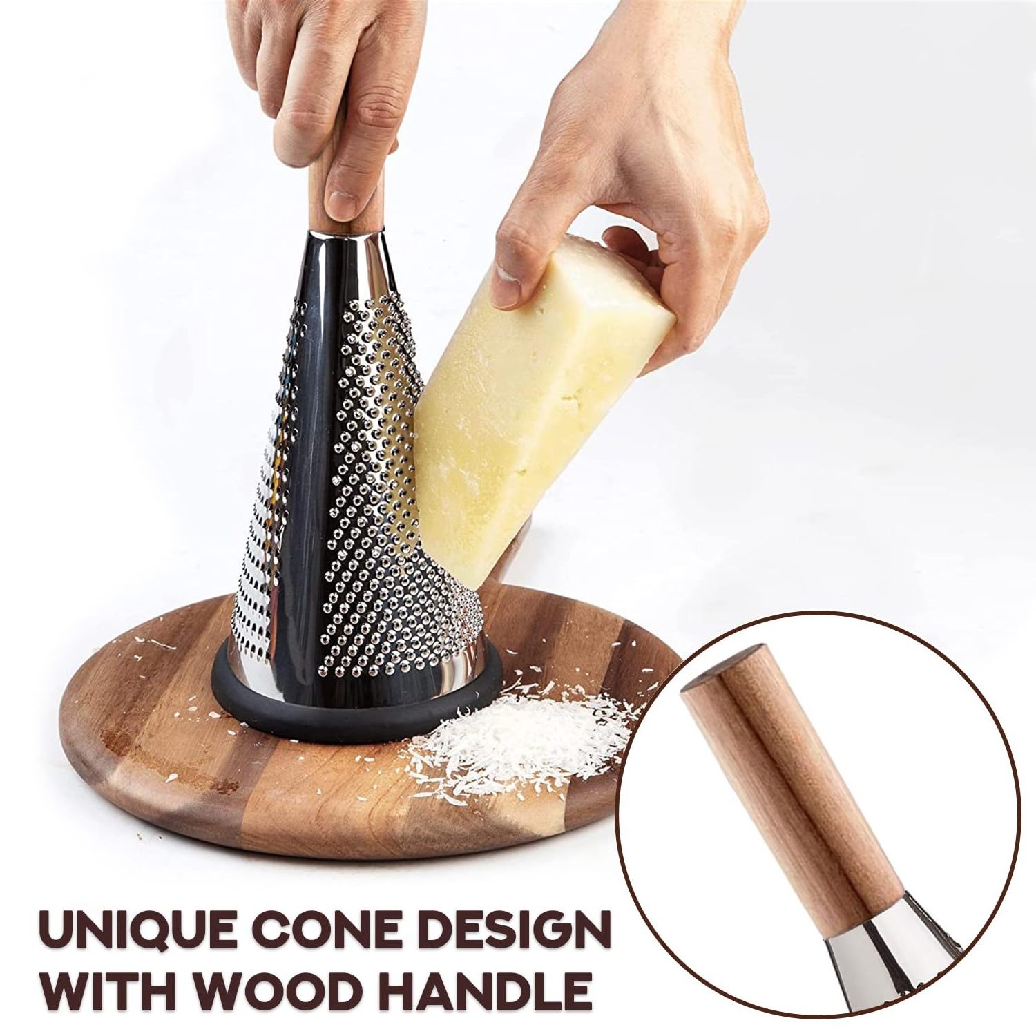 3 In 1 Vegetable Shredder Cutter Kitchen Rotary Grater Stainless Steel Cheese Grater Zester with Wooden Handle