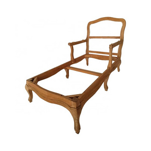 Antique style hand Carved fabric Chaise lounge wood frames oak wood unfinished corner sofa CH-865-OAK