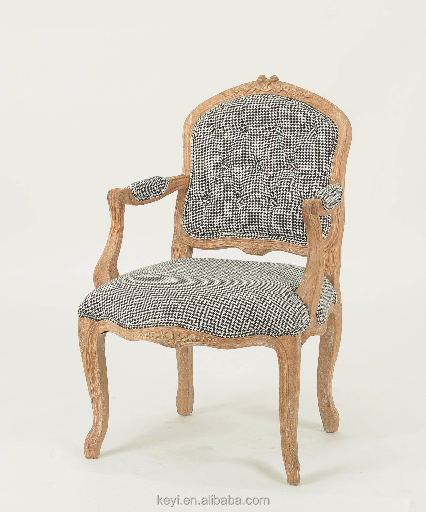 Upholstered Hand carved Fancy Retro Style Living Room Chair/Vintage French style wood Armchair (CH-923-Oak )