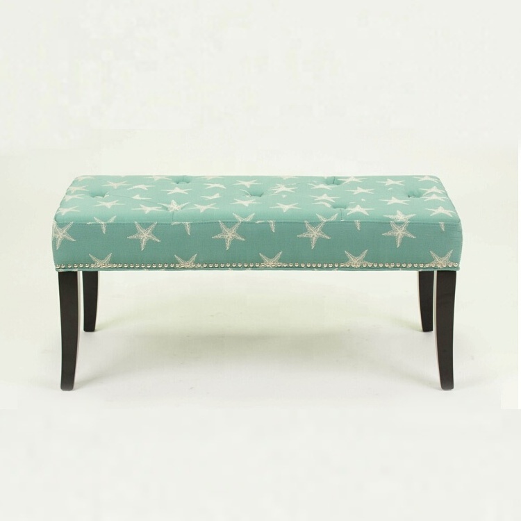 Hand caved Home Furniture Fabric Foot Stool solid wood long bench shoe changing furniture chairs (KY-3038)