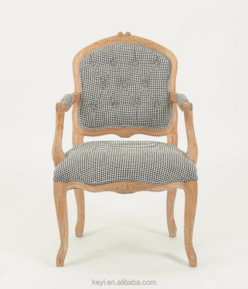 Upholstered Hand carved Fancy Retro Style Living Room Chair/Vintage French style wood Armchair (CH-923-Oak )