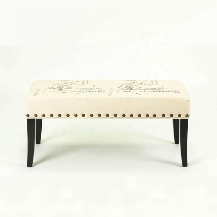 Hand caved Home Furniture Fabric Foot Stool solid wood long bench shoe changing furniture chairs (KY-3038)