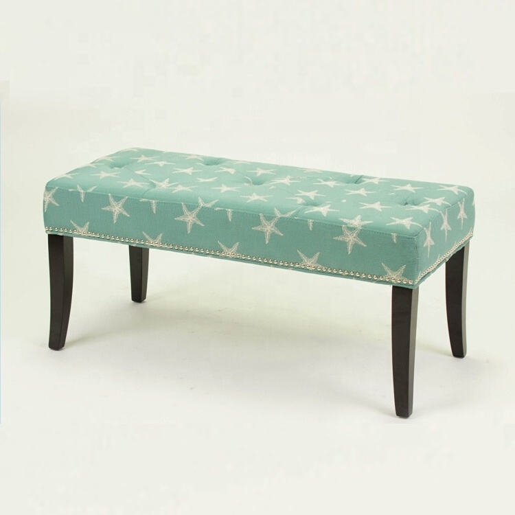 Hand caved Home Furniture Fabric Foot Stool solid wood long bench shoe changing furniture chairs (KY-3038)