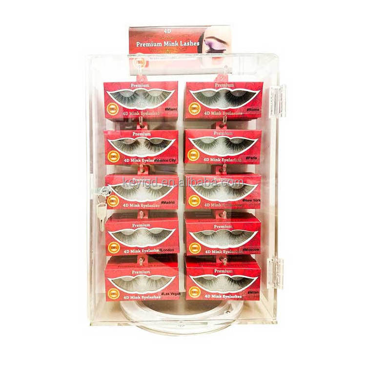 Rotating Lockable Lash Holder Stand Customized Countertop Clear Acrylic Eyelash Display Case