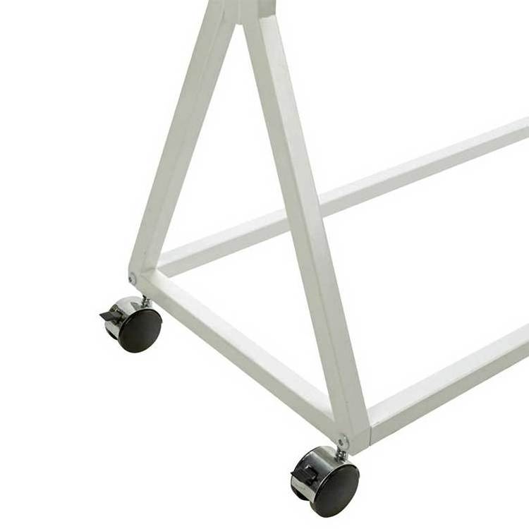 Clothing Store Mobile White Metal Display Shelves Retail Garments Rack Floor Clothes Stand With Wheel