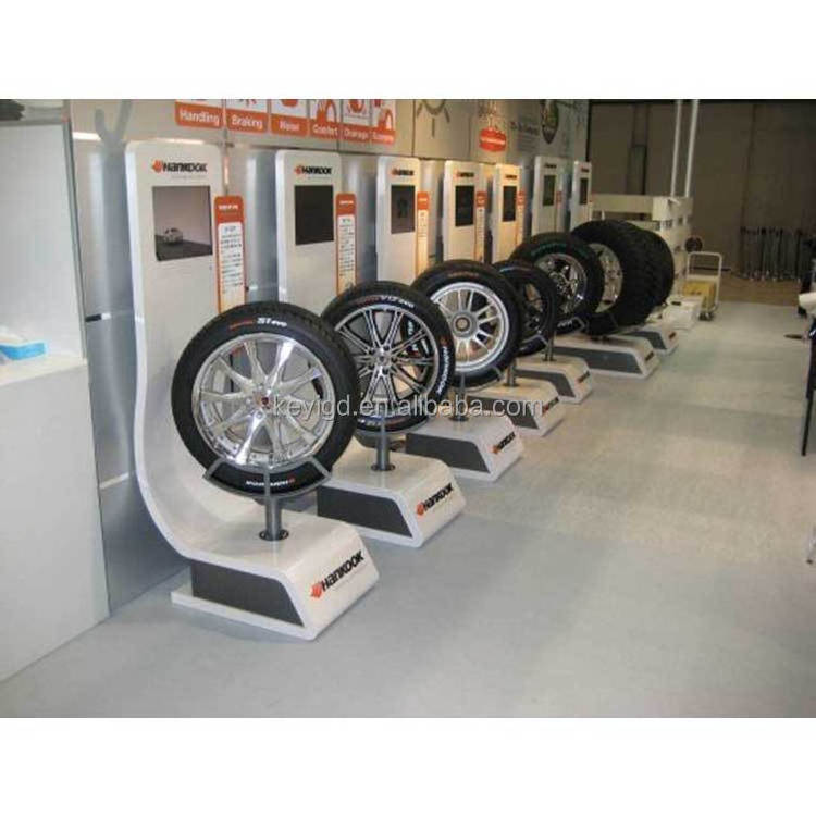 Car Showroom Freestanding Wooden Tire Stand Truck Alloy Wheels Rim Display Rack