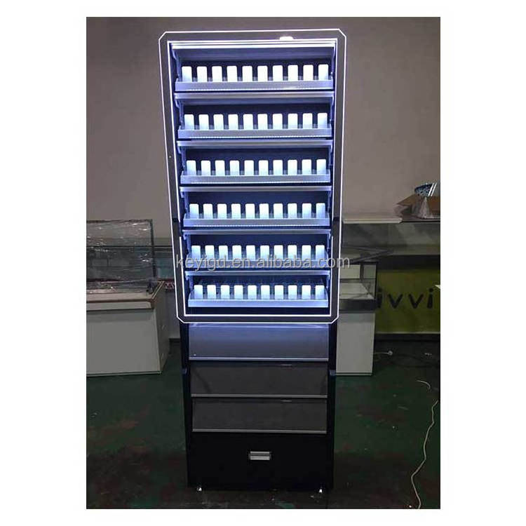 Cigarette Tobacco Cigar Product Counter Floor Shelf Pusher System Metal Display Stands Cabinet Rack Shelf With Door Lock