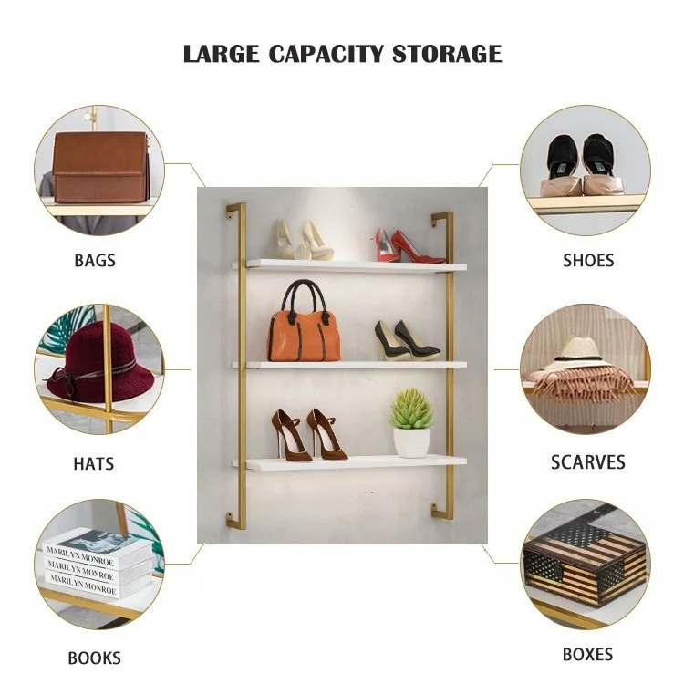 Customized Shoe Store Display Racks Space Saving Bag Organizer Display Stand Retail Store Wall Mount Display Rack