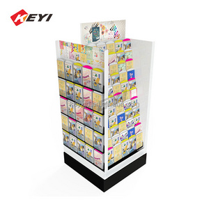 Floor Standing 4 Sided Greeting Cards Display Stand Convenience Store Customize Spinning Gifts Cards Display Rack for Shop