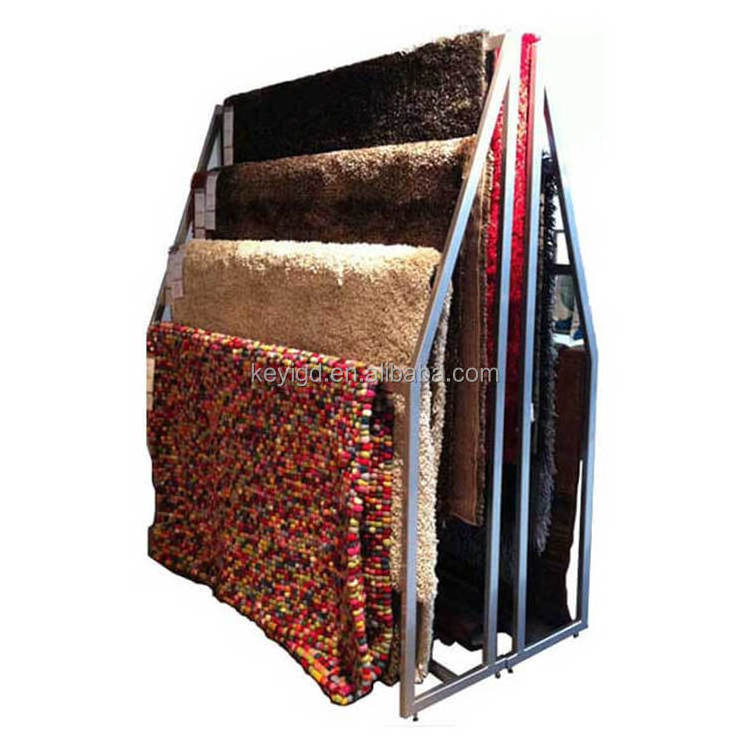 Customized Heavy Duty Metal Carpet Sample Rack Hanging Rug Display Stand