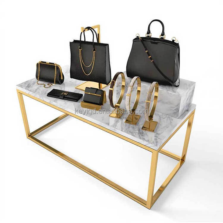 Clothing Store Furniture Display Table Floor Stand Gold Metal Boutique Display Rack For Bag Handbag Purse